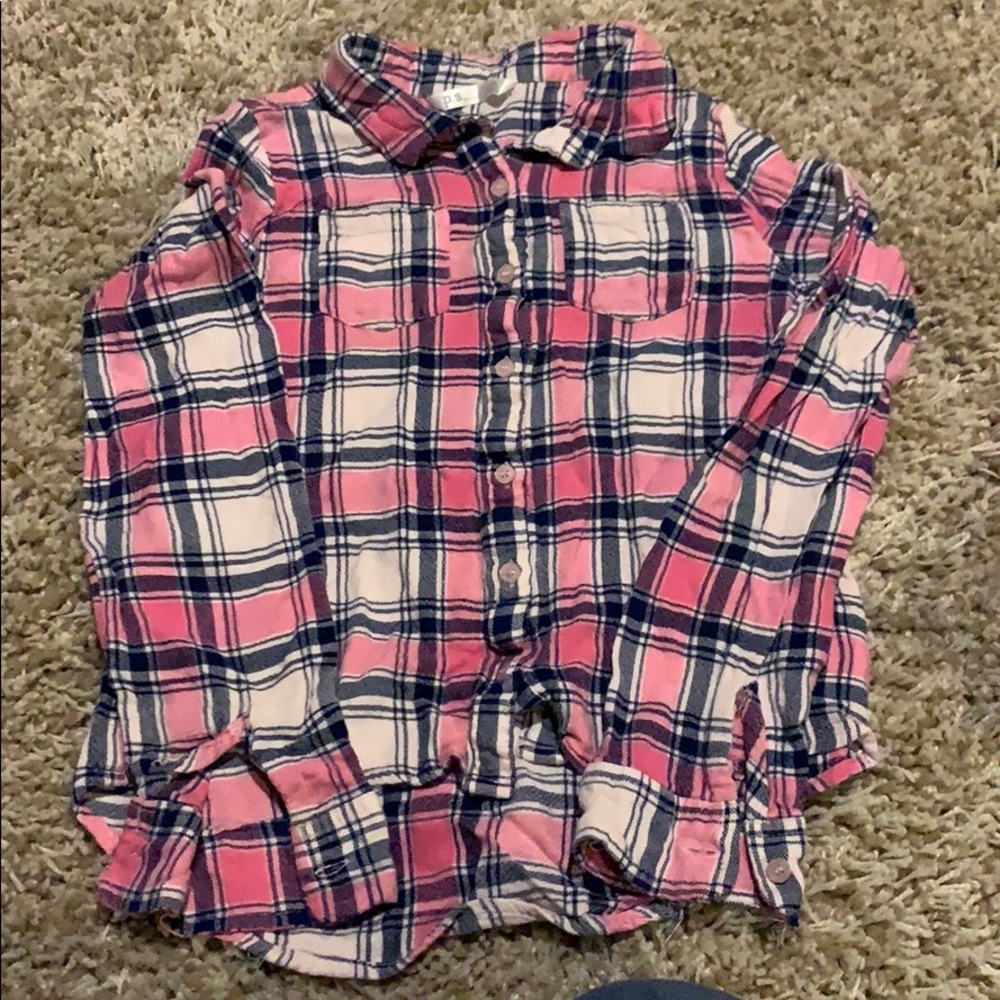 High low button up plaid
